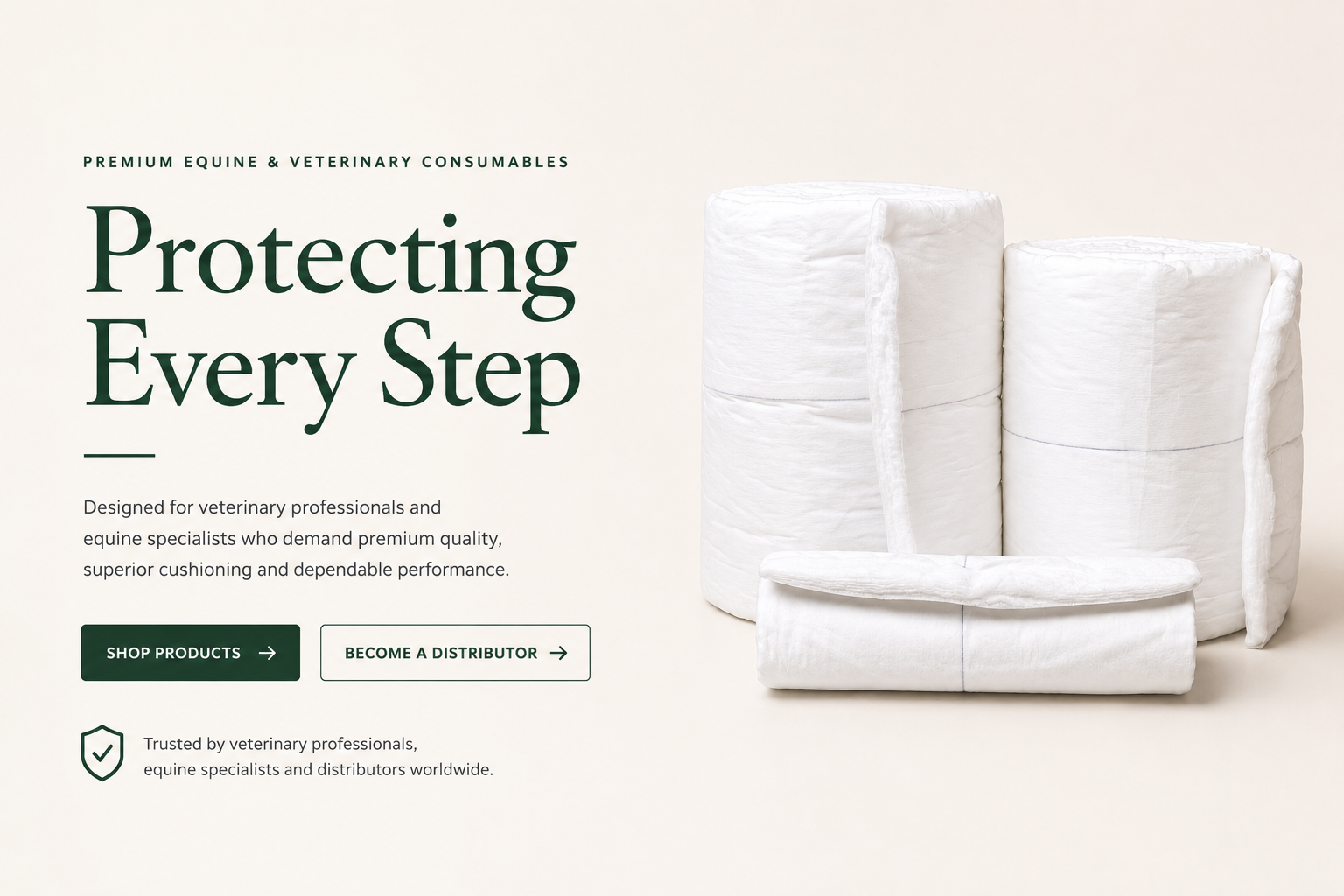 Premium cotton equine leg wraps designed for veterinary professionals and equine specialists.