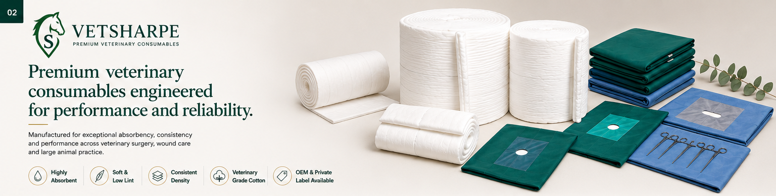 Premium cotton equine leg wraps designed for veterinary professionals and equine specialists.